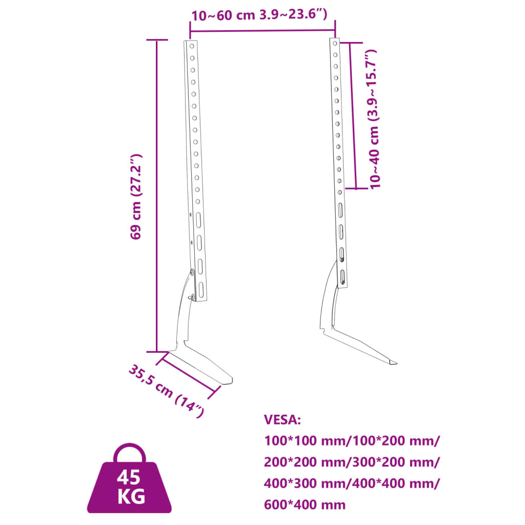 Βάσεις Τηλεόρασης 2Τεμ Τροχούς 37-75 Max VESA 600x400χιλ. 45κ. - Pakobazaar