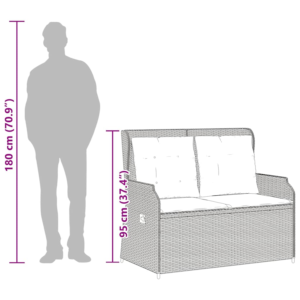 Πάγκος Κήπου Ανακλινόμενος Γκρι Συνθετικό Ρατάν με Μαξιλάρια