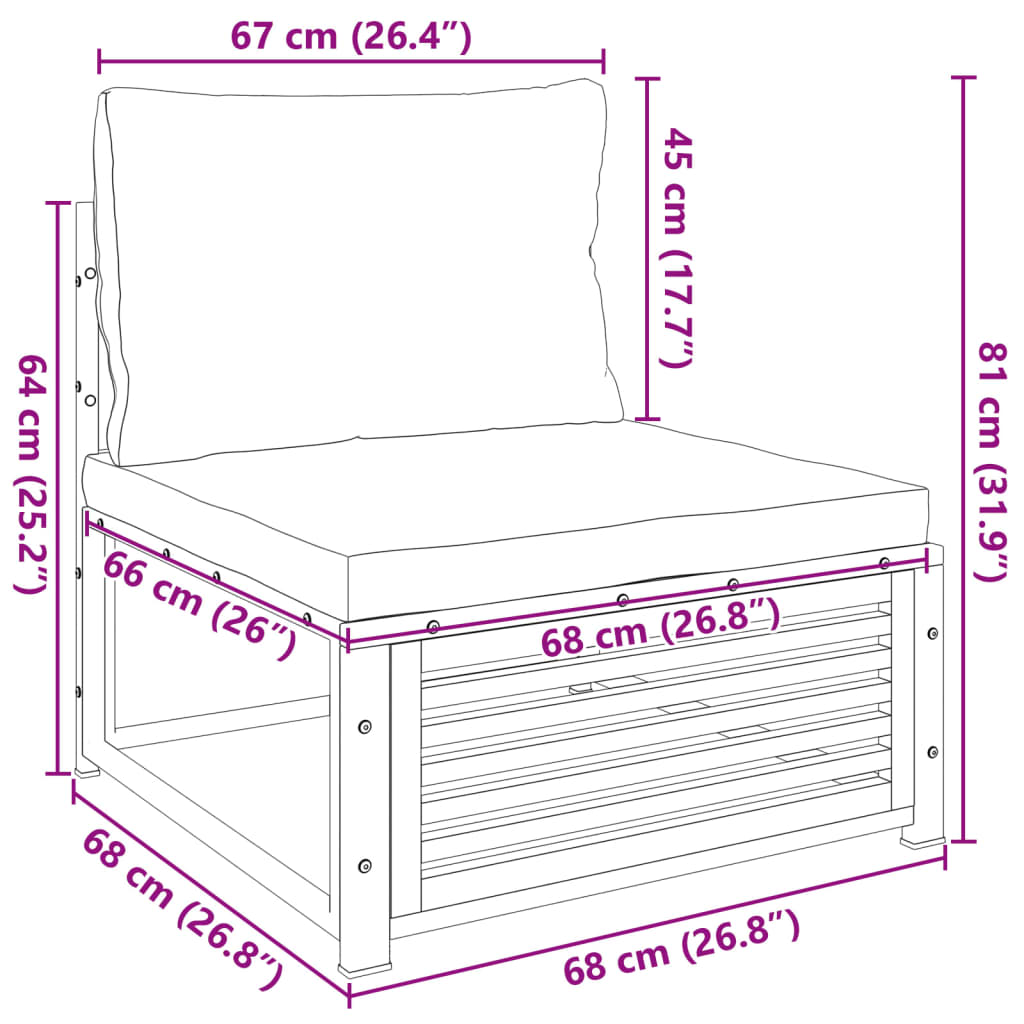 Καναπές Κήπου Χωρίς Μπράτσα Μασίφ Ακακία με Μαξιλάρια - Pakobazaar