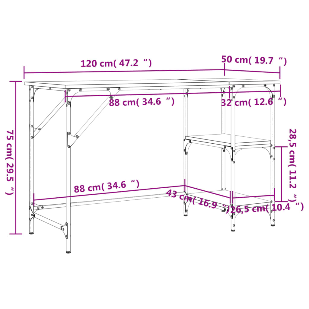 Γραφείο Καφέ Δρυς 120x50x75 εκ. Μέταλλο & Επεξεργασμένο Ξύλο
