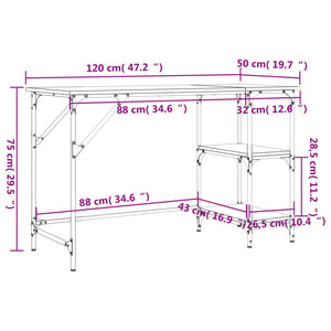 Γραφείο Καφέ Δρυς 120x50x75 εκ. Μέταλλο & Επεξεργασμένο Ξύλο