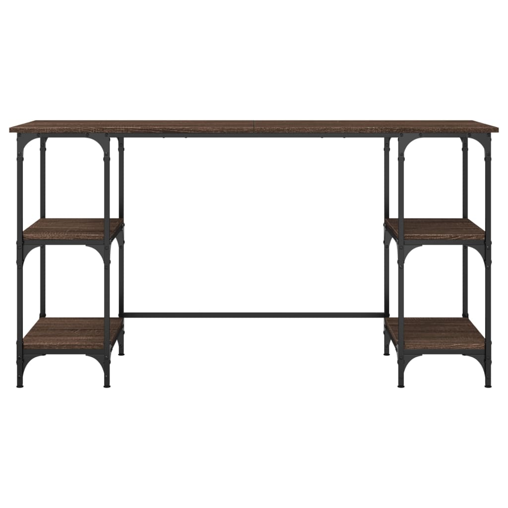 Γραφείο Καφέ Δρυς 140x50x75 εκ. Μέταλλο & Επεξεργασμένο Ξύλο