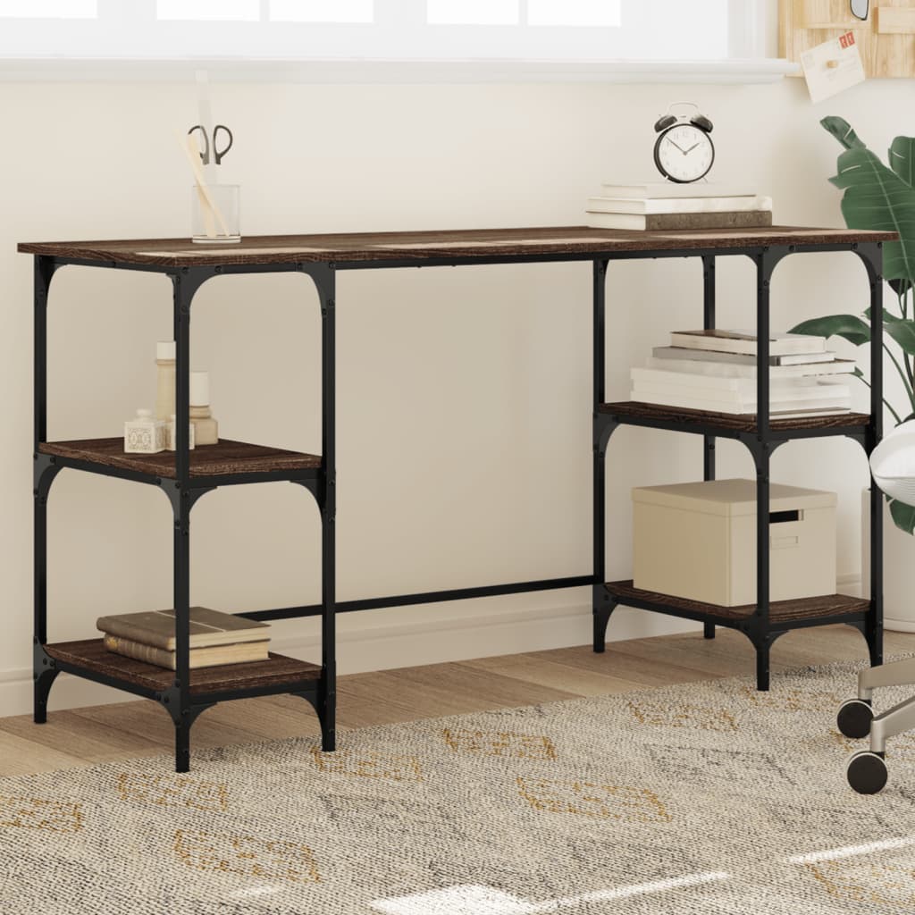 Γραφείο Καφέ Δρυς 140x50x75 εκ. Μέταλλο & Επεξεργασμένο Ξύλο