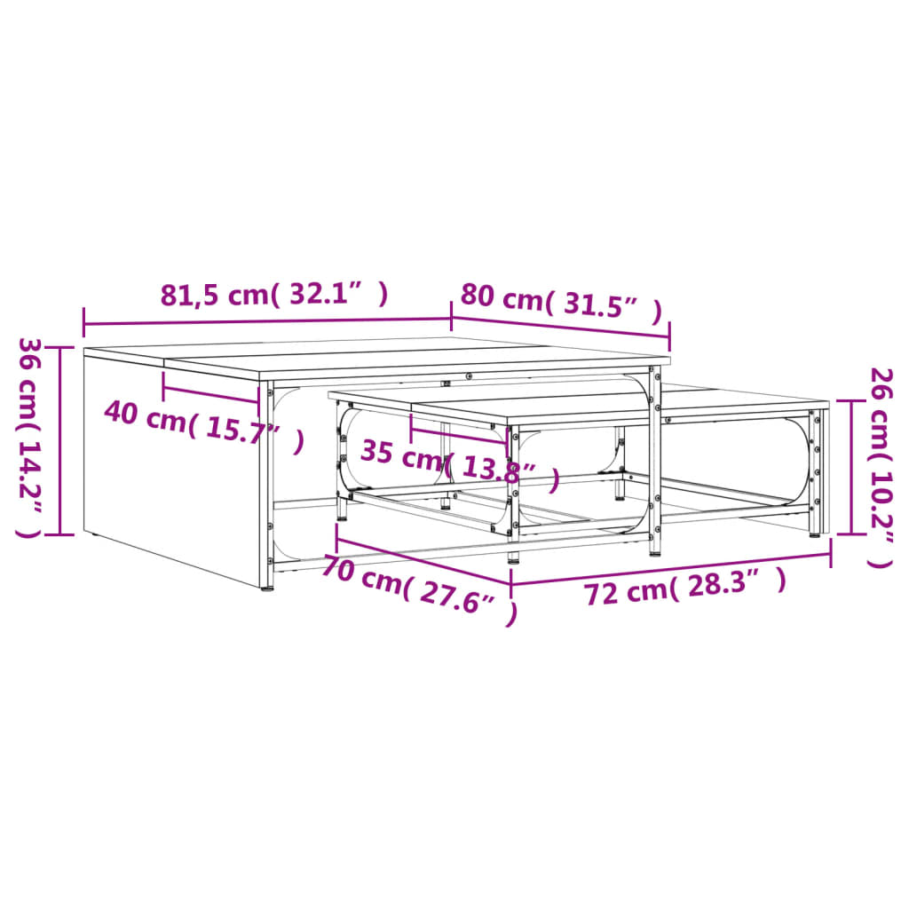 Τραπεζάκια Ζιγκόν 2 τεμ. Μαύρα Επεξεργασμένο Ξύλο & Μέταλλο