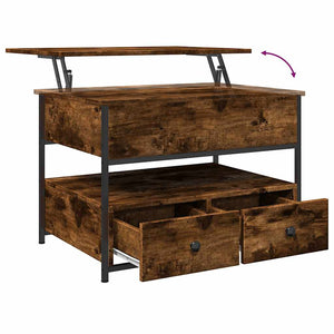 Τραπεζάκι Σαλονιού Καπνιστή Δρυς 70x50x50 εκ. Επ. Ξύλο&Μέταλλο