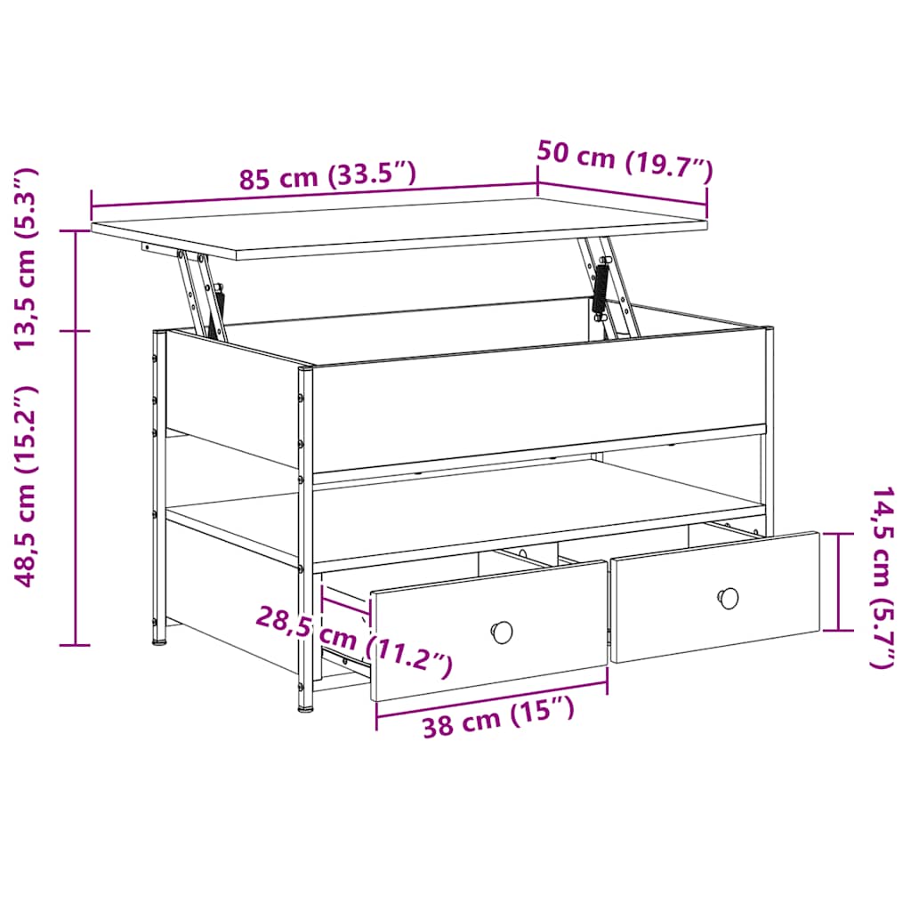 Τραπεζάκι Σαλονιού Sonoma Δρυς 85x50x50 εκ. Επ. Ξύλο & Μέταλλο