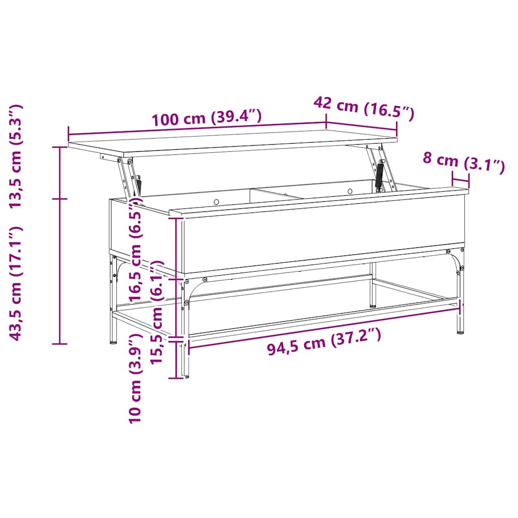 Τραπεζάκι Σαλονιού Sonoma Δρυς 100x50x45εκ Επεξ. Ξύλο + Μέταλλο