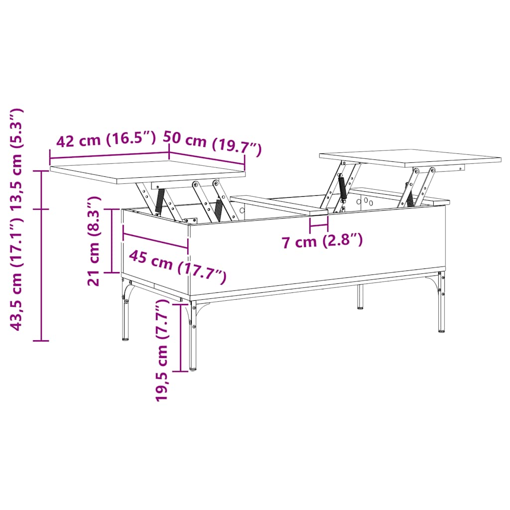 Τραπεζάκι Σαλονιού Καπνιστή Δρυς 100x50x45 εκ. Επ. Ξύλο/Μέταλλο