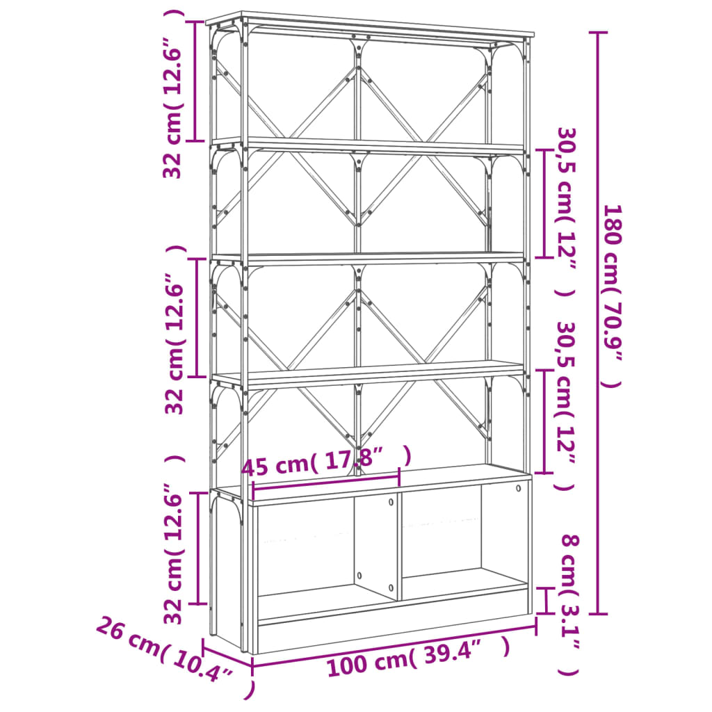 Βιβλιοθήκη Sonoma Δρυς 100x26x180 εκ. Επεξεργ. Ξύλο & Μέταλλο