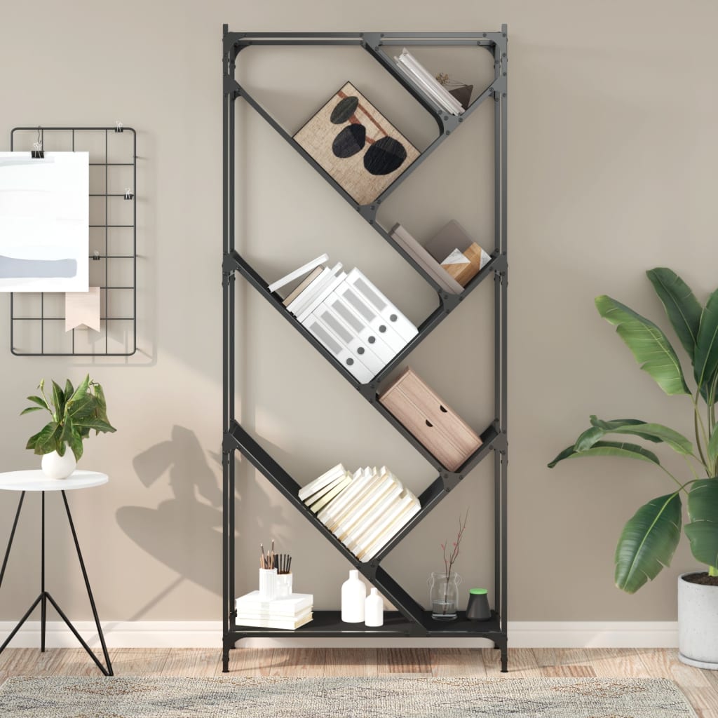 Βιβλιοθήκη Μαύρη 79x30x180 εκ. Επεξεργασμένο Ξύλο & Μέταλλο
