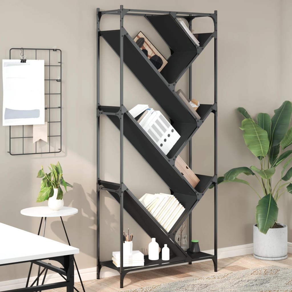 Βιβλιοθήκη Μαύρη 79x30x180 εκ. Επεξεργασμένο Ξύλο & Μέταλλο