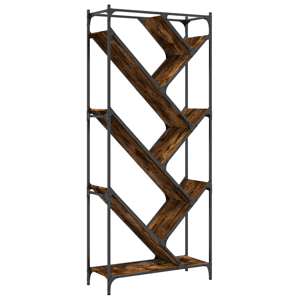 Βιβλιοθήκη Καπνιστή Δρυς 79x30x180 εκ. Επεξεργ. Ξύλο & Μέταλλο