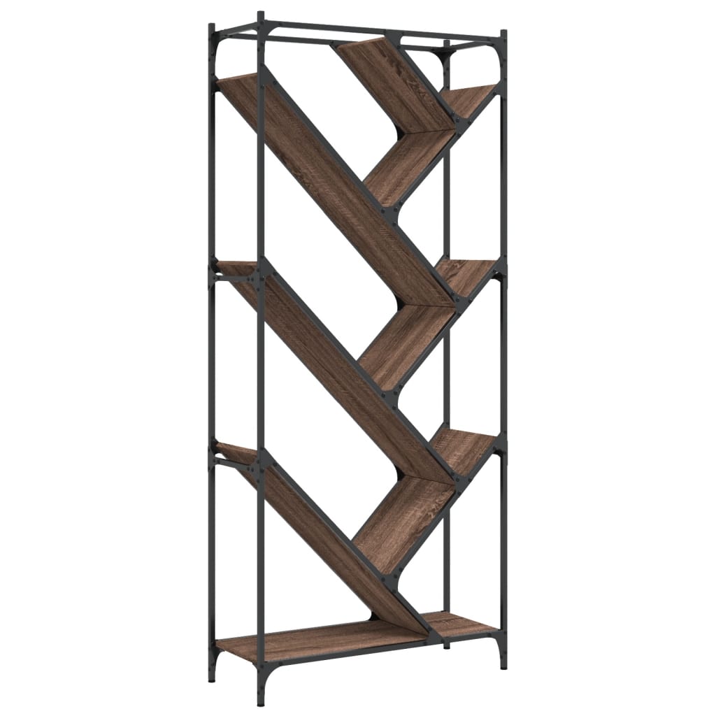Βιβλιοθήκη Καφέ Δρυς 79x30x180 εκ. Επεξεργ. Ξύλο & Μέταλλο