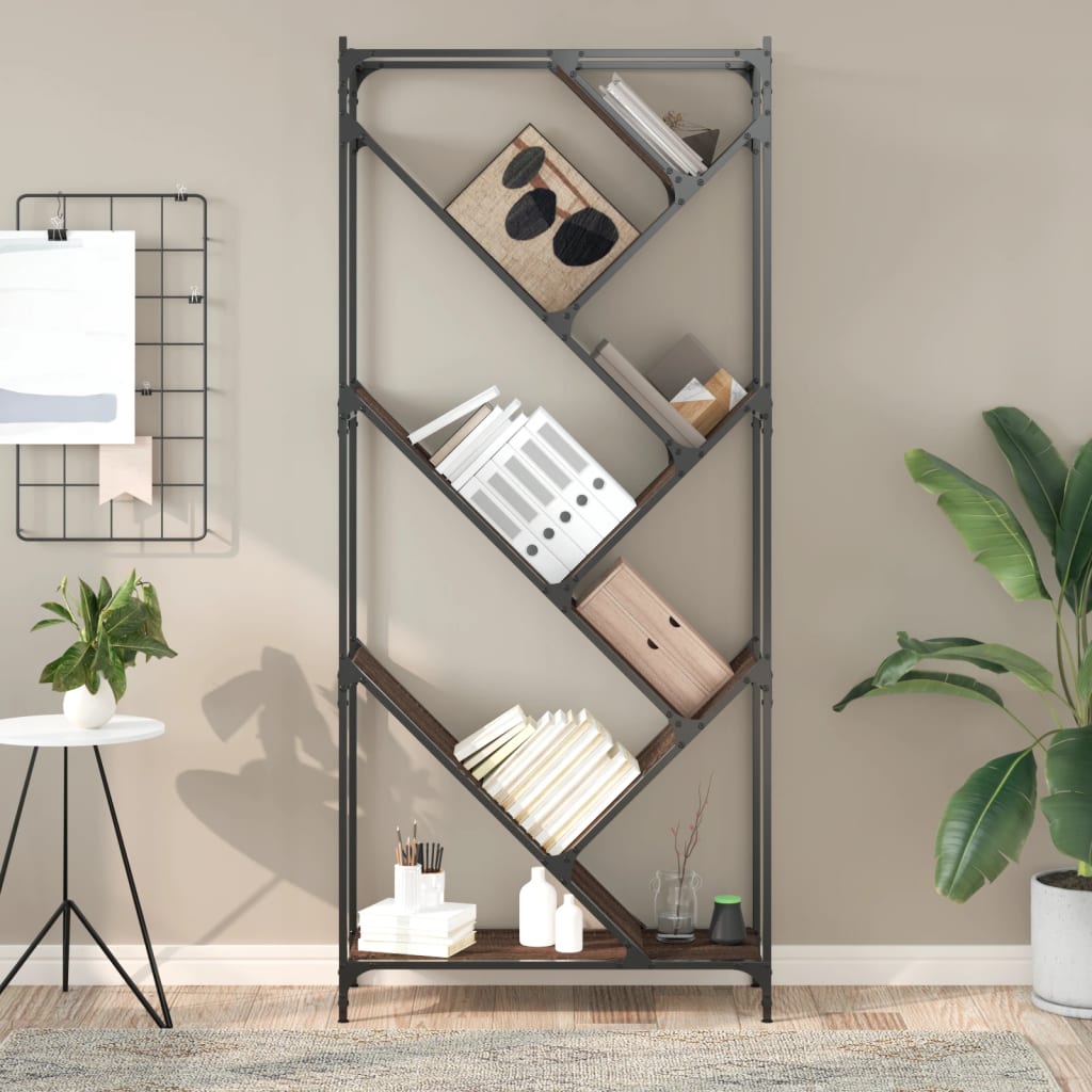 Βιβλιοθήκη Καφέ Δρυς 79x30x180 εκ. Επεξεργ. Ξύλο & Μέταλλο