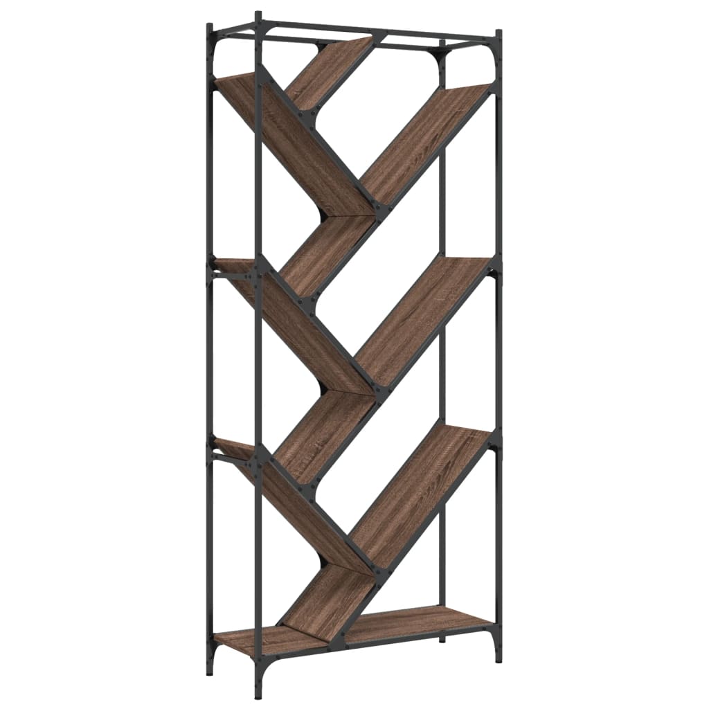Βιβλιοθήκη Καφέ Δρυς 79x30x180 εκ. Επεξεργ. Ξύλο & Μέταλλο