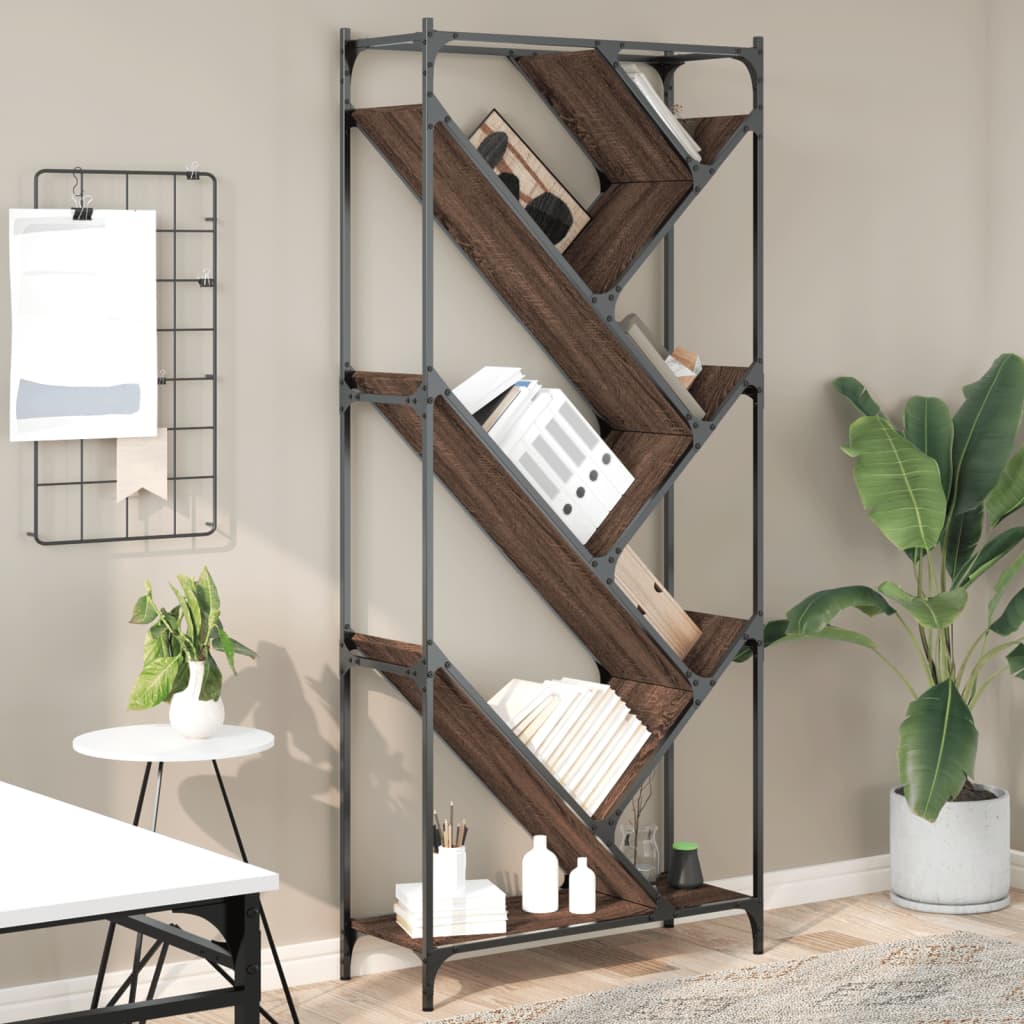 Βιβλιοθήκη Καφέ Δρυς 79x30x180 εκ. Επεξεργ. Ξύλο & Μέταλλο