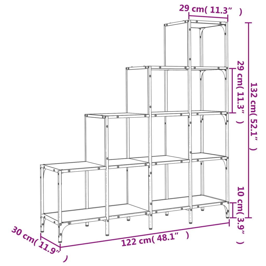Βιβλιοθήκη Μαύρη 122x30x132 εκ. Επεξεργασμένο Ξύλο & Μέταλλο