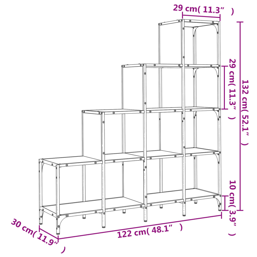 Βιβλιοθήκη Καφέ Δρυς 122x30x132 εκ. Επεξεργ. Ξύλο & Μέταλλο - Pakobazaar