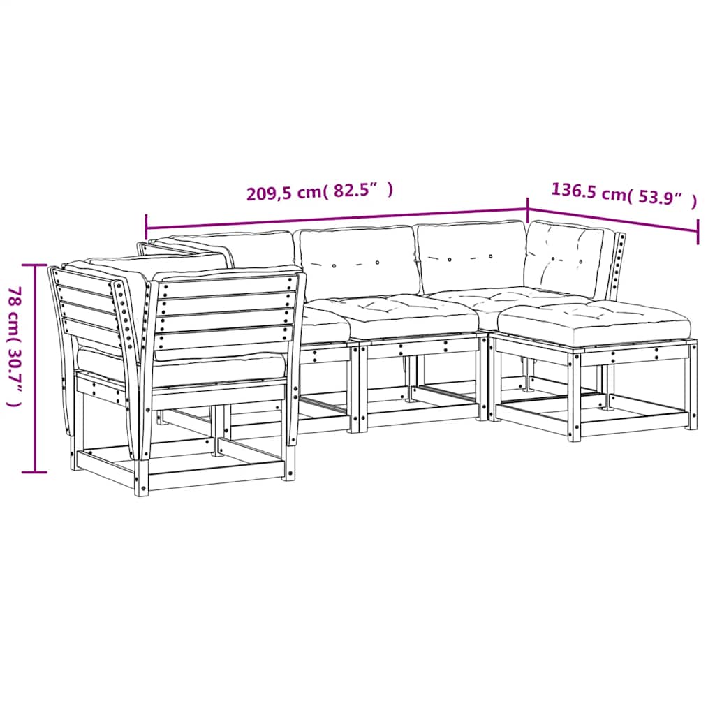 Σαλόνι Κήπου Σετ 5 Τεμαχίων Καφέ Μασίφ Ξύλο Πεύκου με Μαξιλάρια