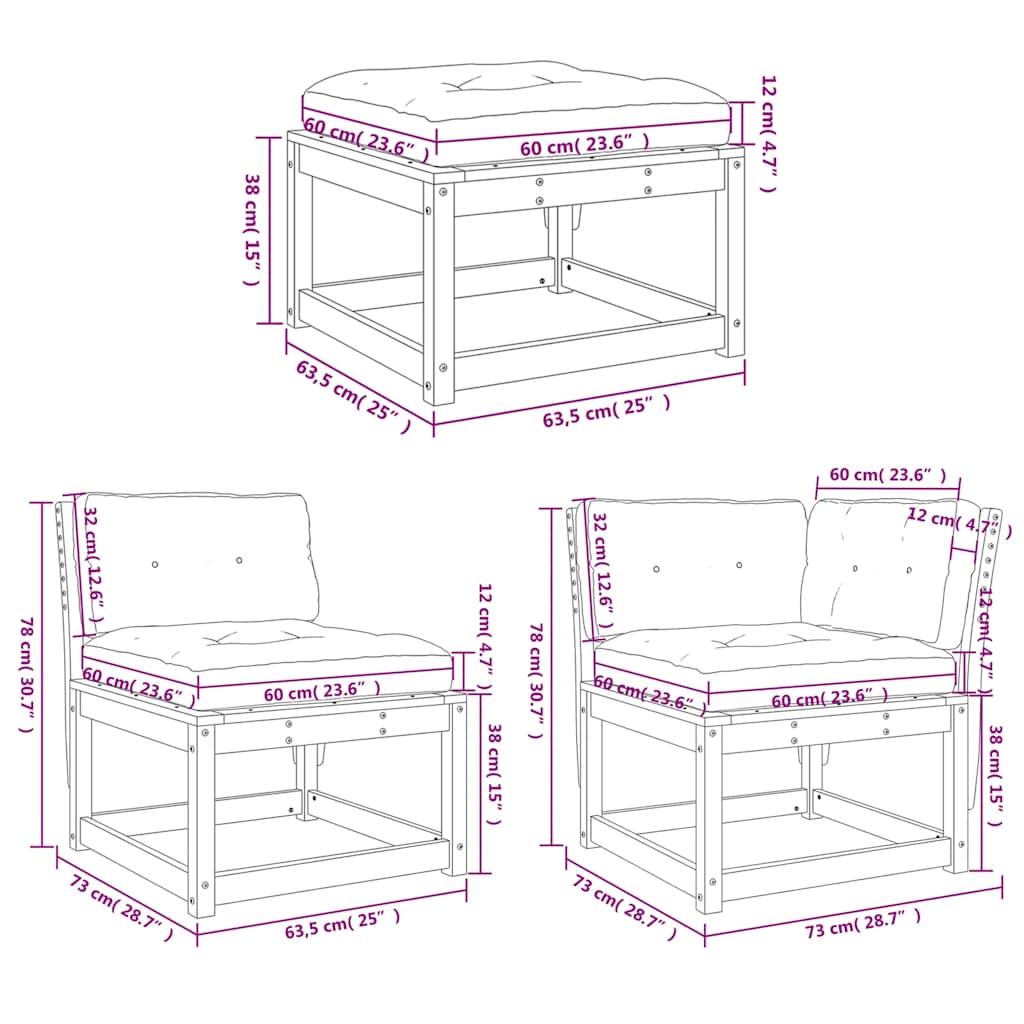 Σαλόνι Κήπου Σετ 5 Τεμαχίων Λευκό Μασίφ Ξύλο Πεύκου & Μαξιλάρια