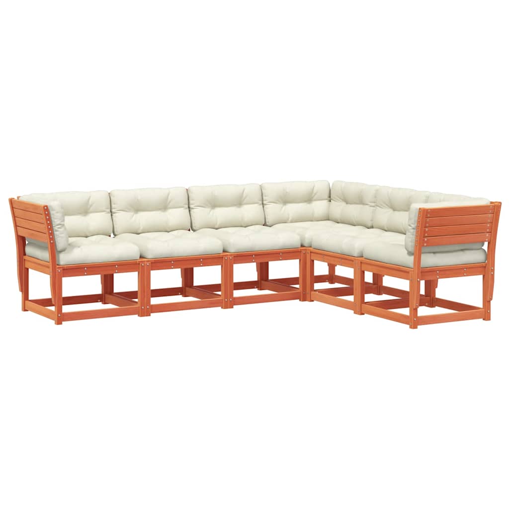 Καναπές Κήπου Σετ 6 τεμ. Καφέ Μασίφ Ξύλο Πεύκου με Μαξιλάρια