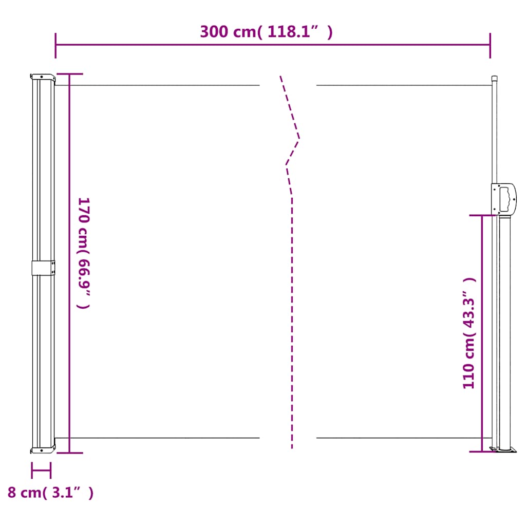 Σκίαστρο Πλαϊνό Συρόμενο Λευκό 170 x 300 εκ.