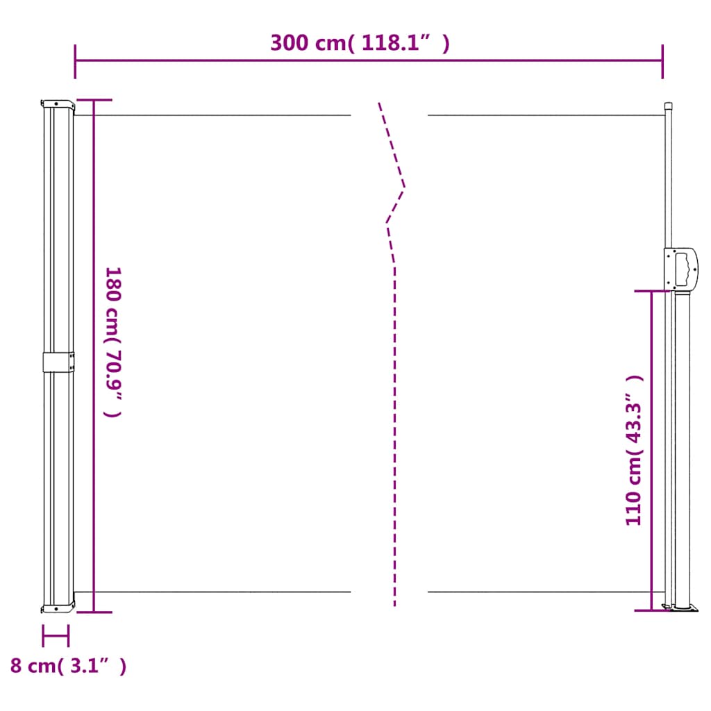 Σκίαστρο Πλαϊνό Συρόμενο Μαύρο 180 x 300 εκ.