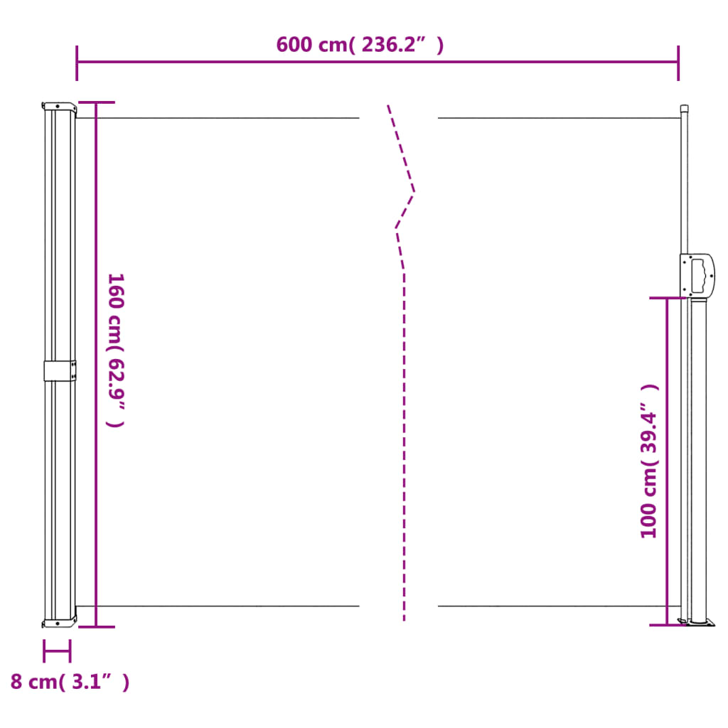 Σκίαστρο Πλαϊνό Συρόμενο Κόκκινο 160 x 600 εκ.