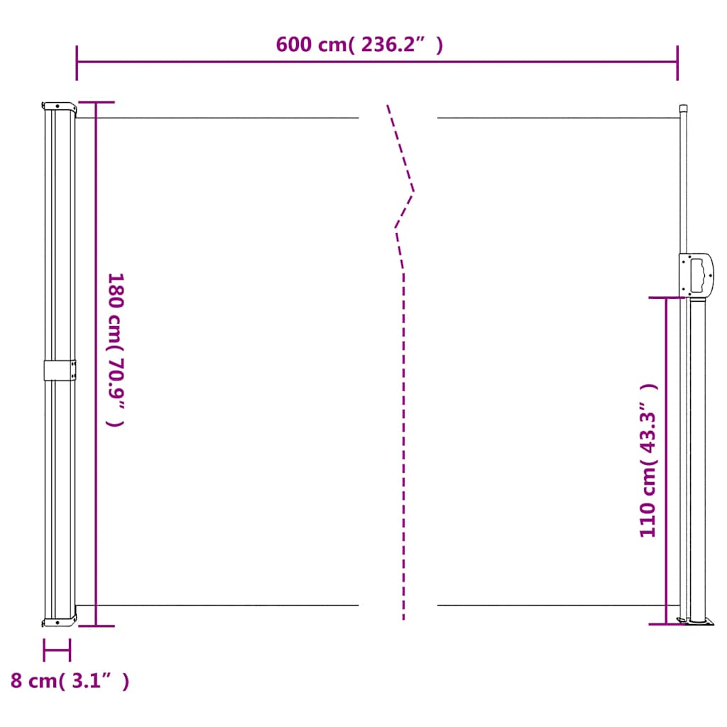 Σκίαστρο Πλαϊνό Συρόμενο Μπεζ 180 x 600 εκ. - Pakobazaar