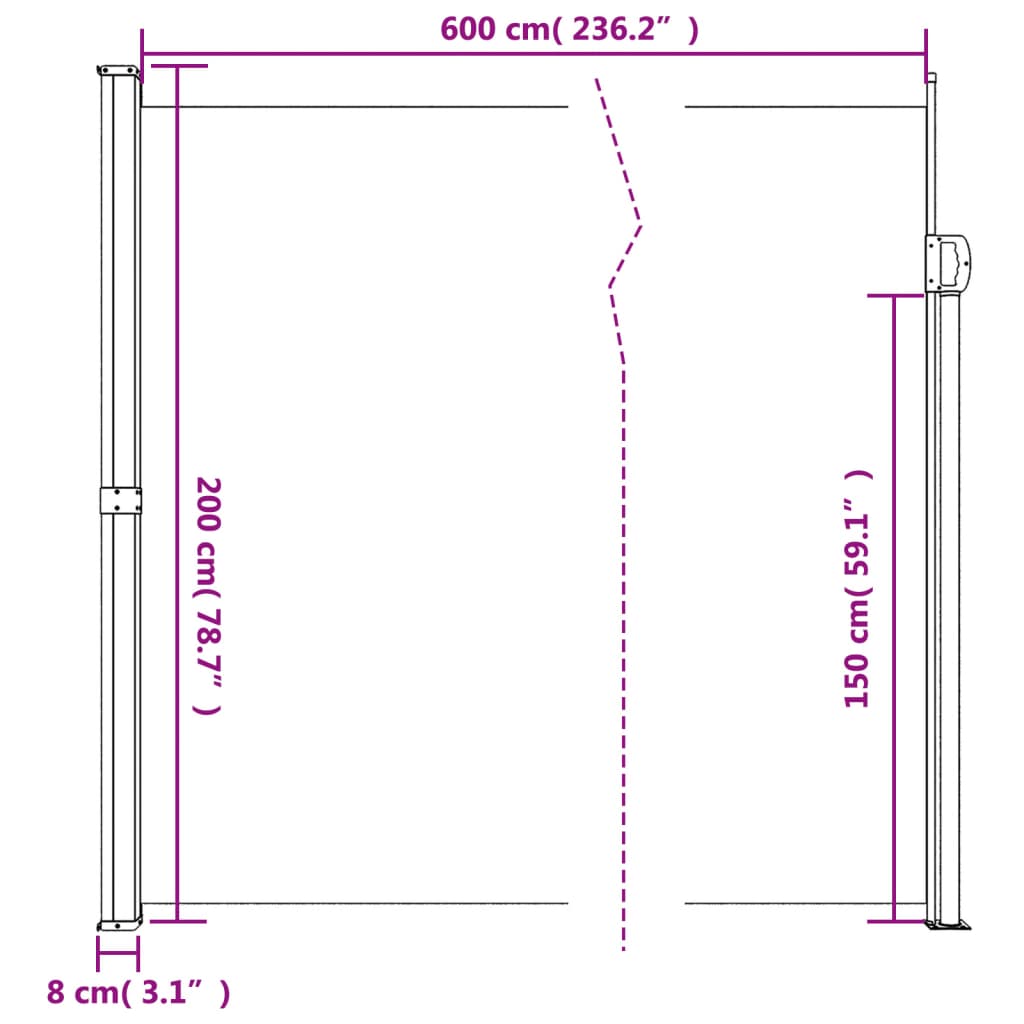 Σκίαστρο Πλαϊνό Συρόμενο Μπλε 200 x 600 εκ.