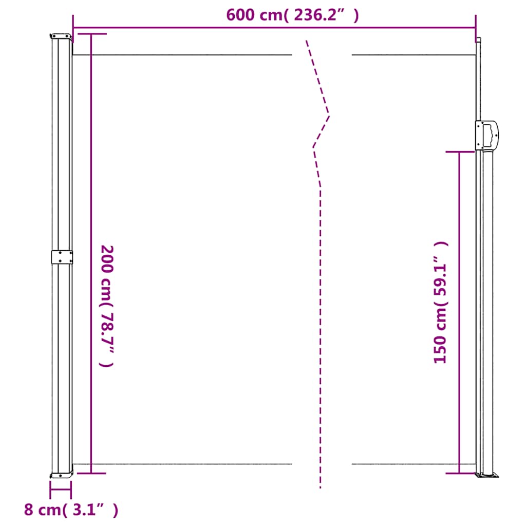 Σκίαστρο Πλαϊνό Συρόμενο Ανθρακί 200 x 600 εκ.