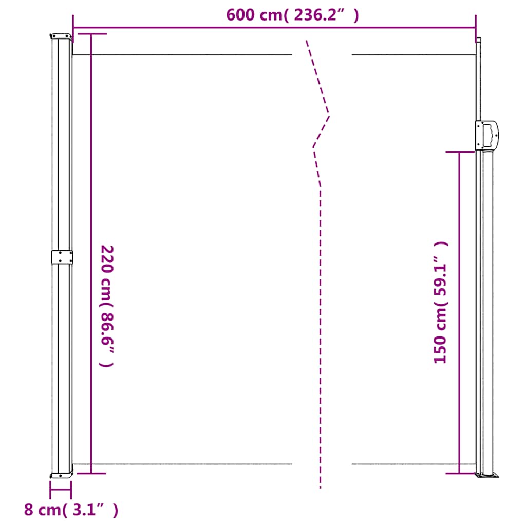 Σκίαστρο Πλαϊνό Συρόμενο Μπεζ 220 x 600 εκ. - Pakobazaar