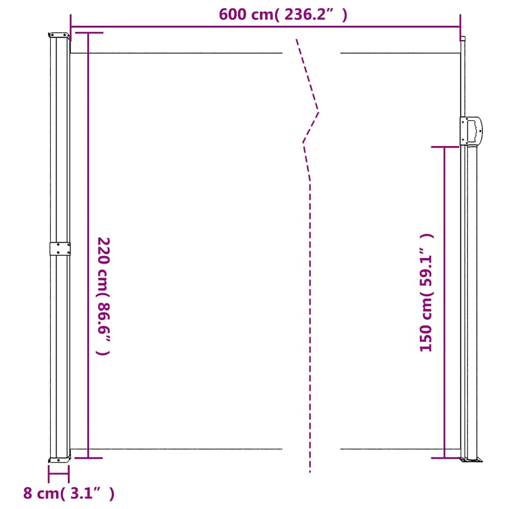 Σκίαστρο Πλαϊνό Συρόμενο Λευκό 220 x 600 εκ. - Pakobazaar