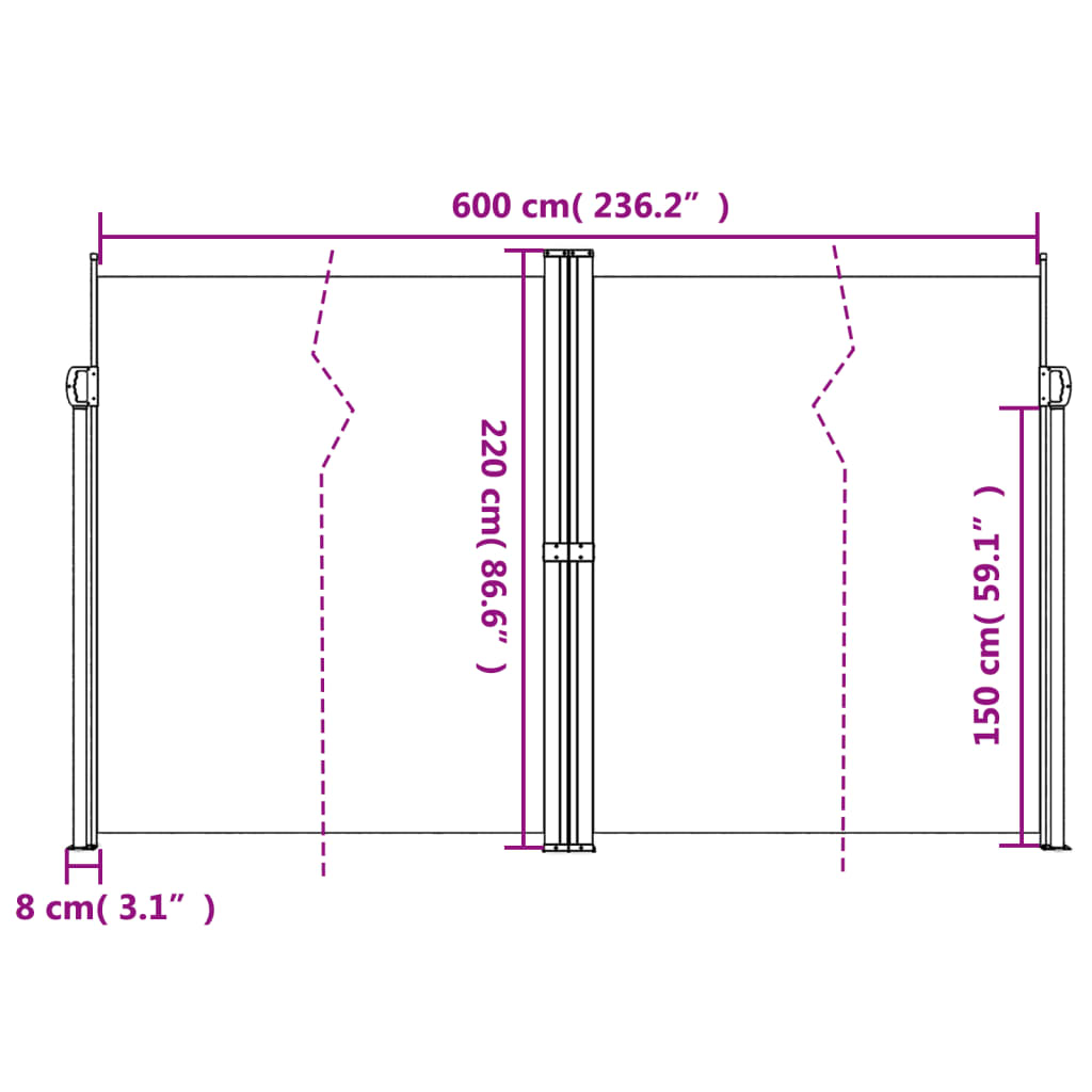 Σκίαστρο Πλαϊνό Συρόμενο Μπεζ 220 x 600 εκ.