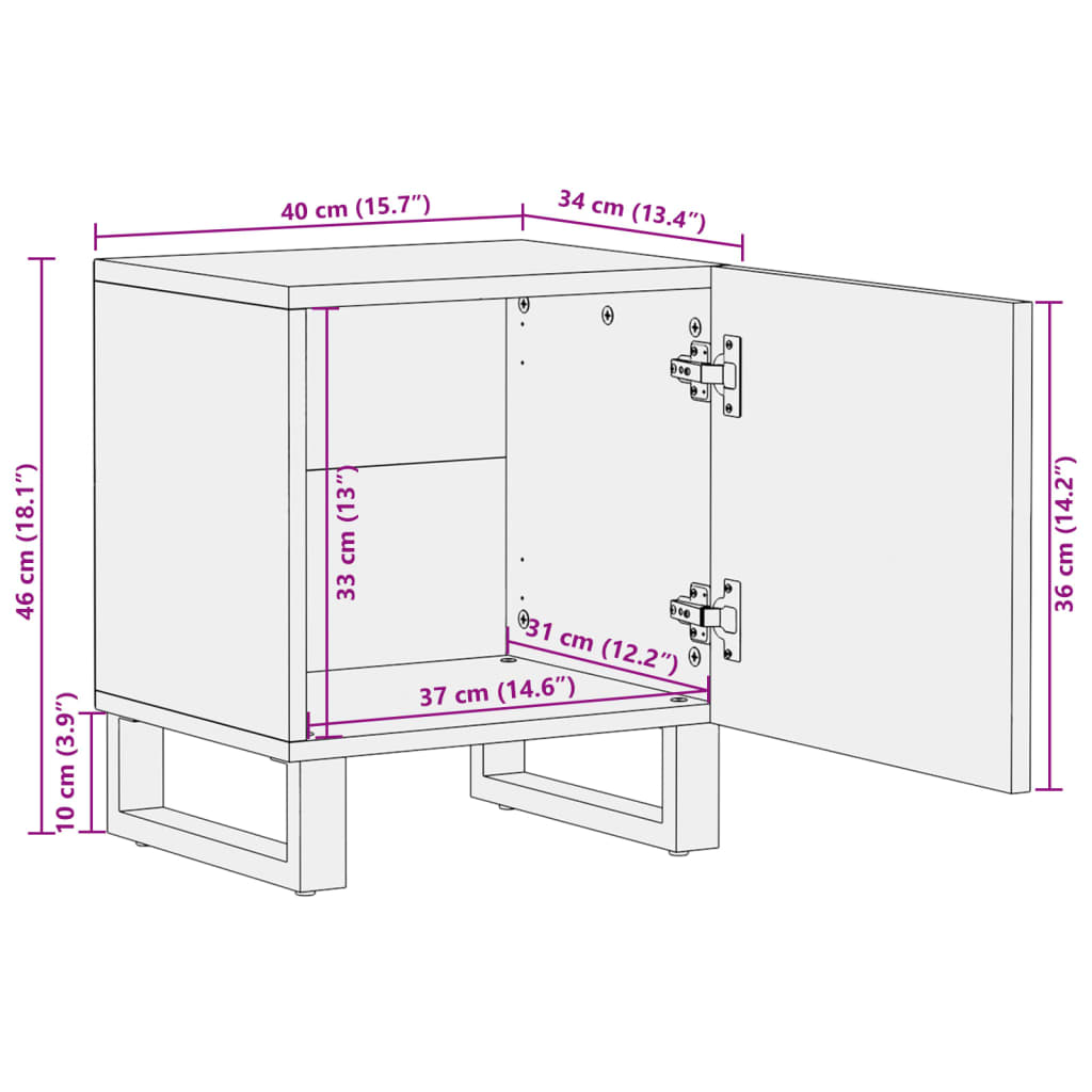 Κομοδίνο 40 x 34 x 46 εκ. από Μασίφ Ξύλο Ακακίας - Pakobazaar