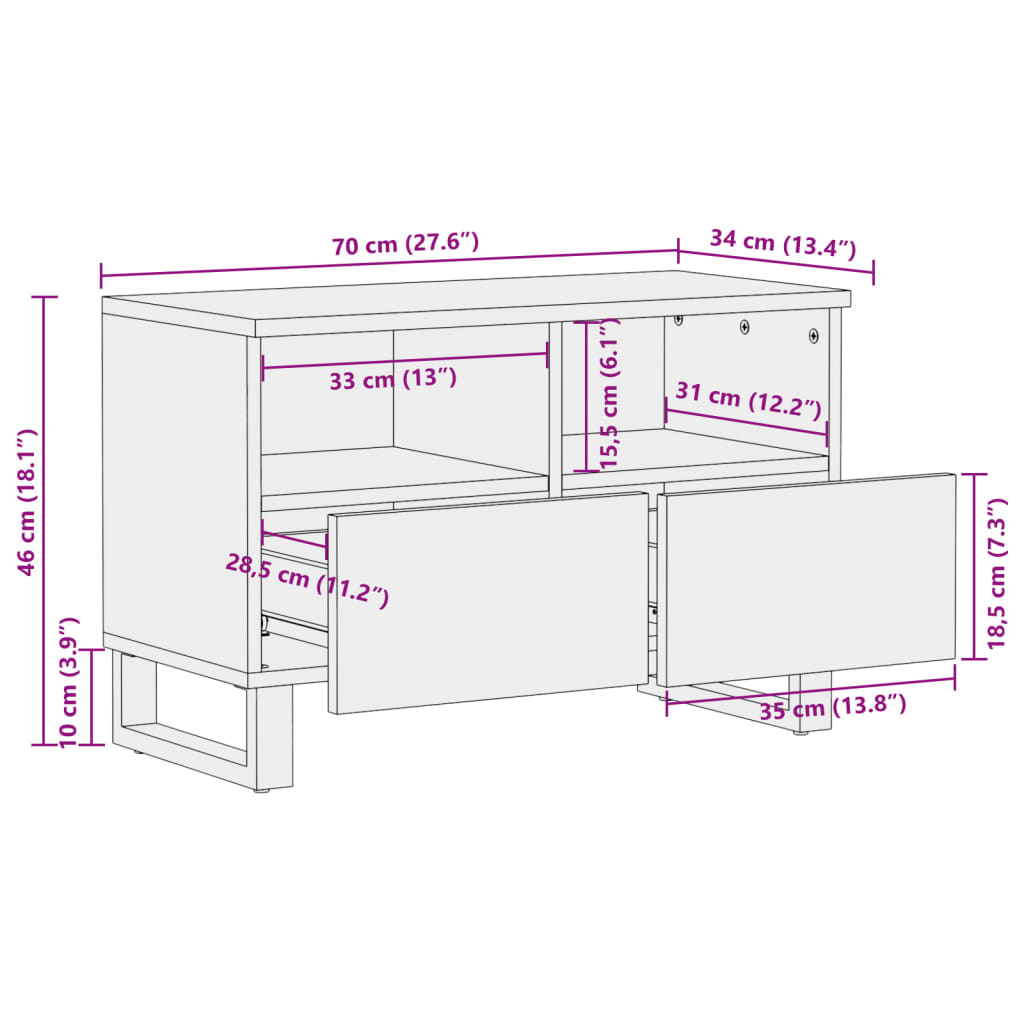 Έπιπλο Τηλεόρασης 70x34x46 εκ. Μασίφ Ακατέργ. Ξύλο Μάνγκο