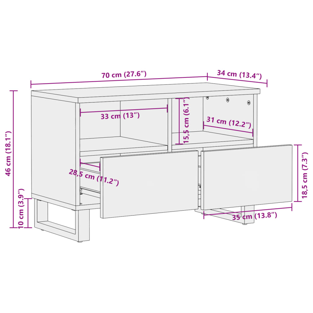 Έπιπλο Τηλεόρασης 70x34x46 εκ. από Μασίφ Ξύλο Ακακίας