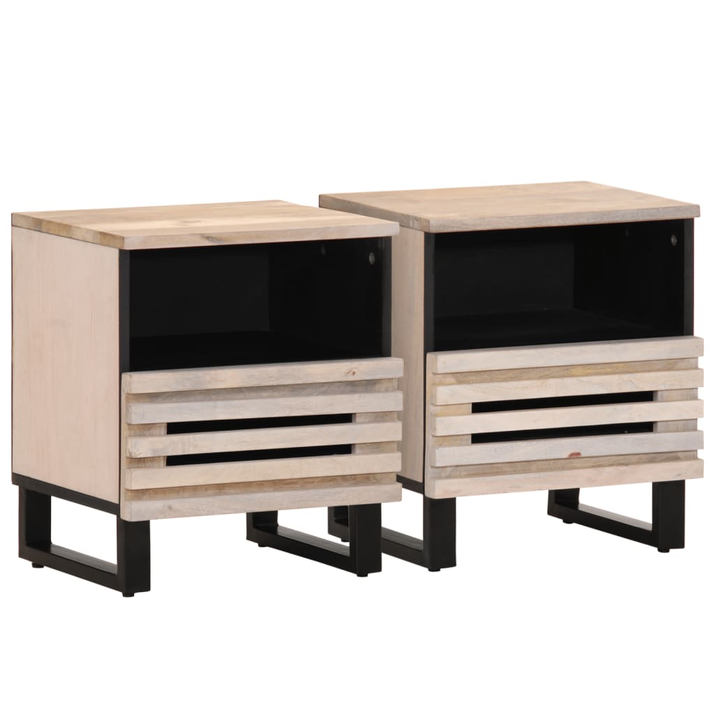 Κομοδίνα 2 τεμ. 40x34x46 εκ. από Μασίφ Ξεβαμμένο Ξύλο Μάνγκο - Pakobazaar