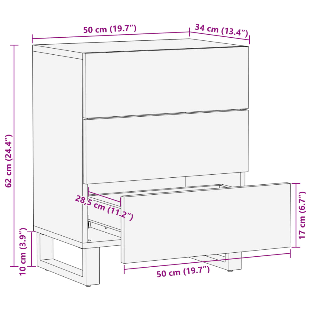 Κομοδίνο 50x34x62 εκ. από Μασίφ Ξύλο Ακακίας