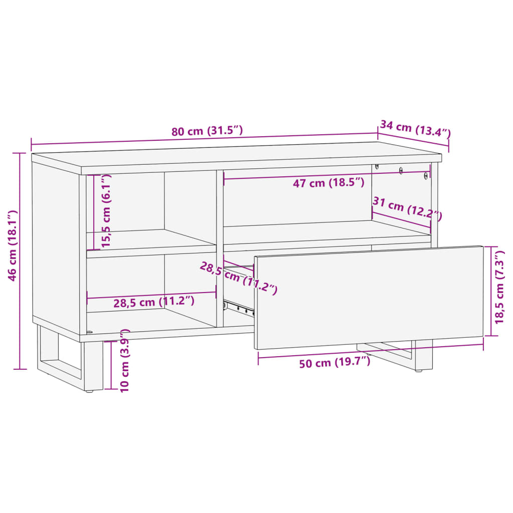 Έπιπλο Τηλεόρασης 80x34x46 εκ. Μασίφ Ακατέργ. Ξύλο Μάνγκο