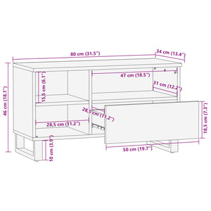 Έπιπλο Τηλεόρασης 80x34x46 εκ. Μασίφ Ακατέργ. Ξύλο Μάνγκο