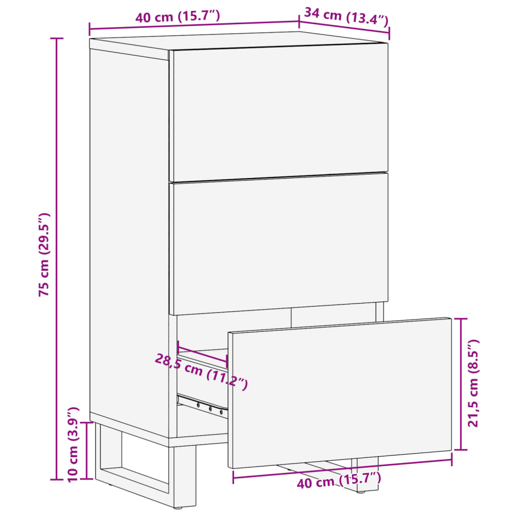 Ντουλάπι 40x34x75 εκ. από Μασίφ Ξύλο Ακακίας