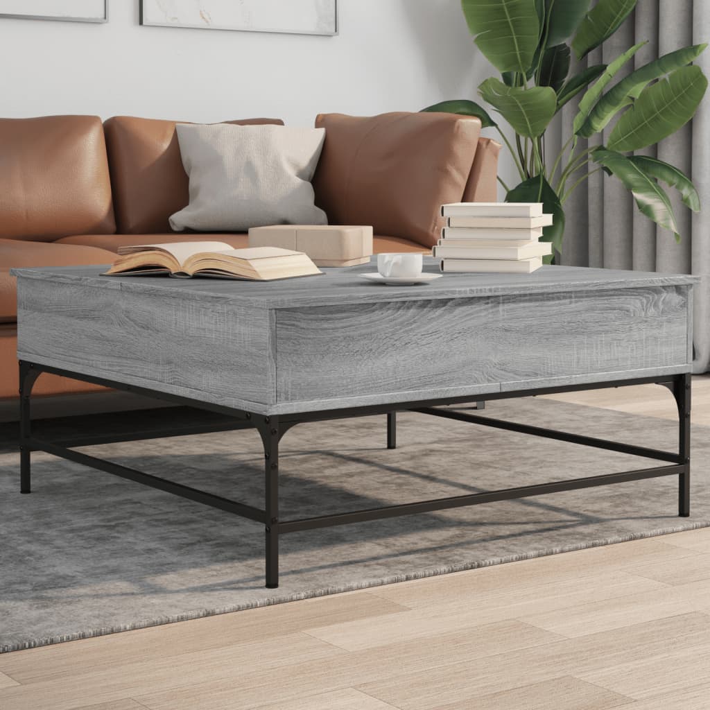 Τραπεζάκι Σαλονιού Γκρι Sonoma 95x95x45 εκ Επεξ Ξύλο + Μέταλλο