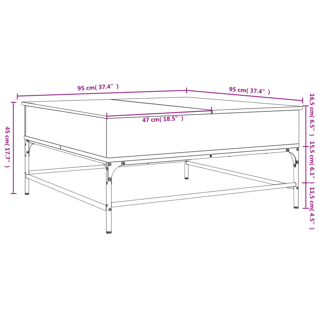 Τραπεζάκι Σαλονιού Γκρι Sonoma 95x95x45 εκ Επεξ Ξύλο + Μέταλλο