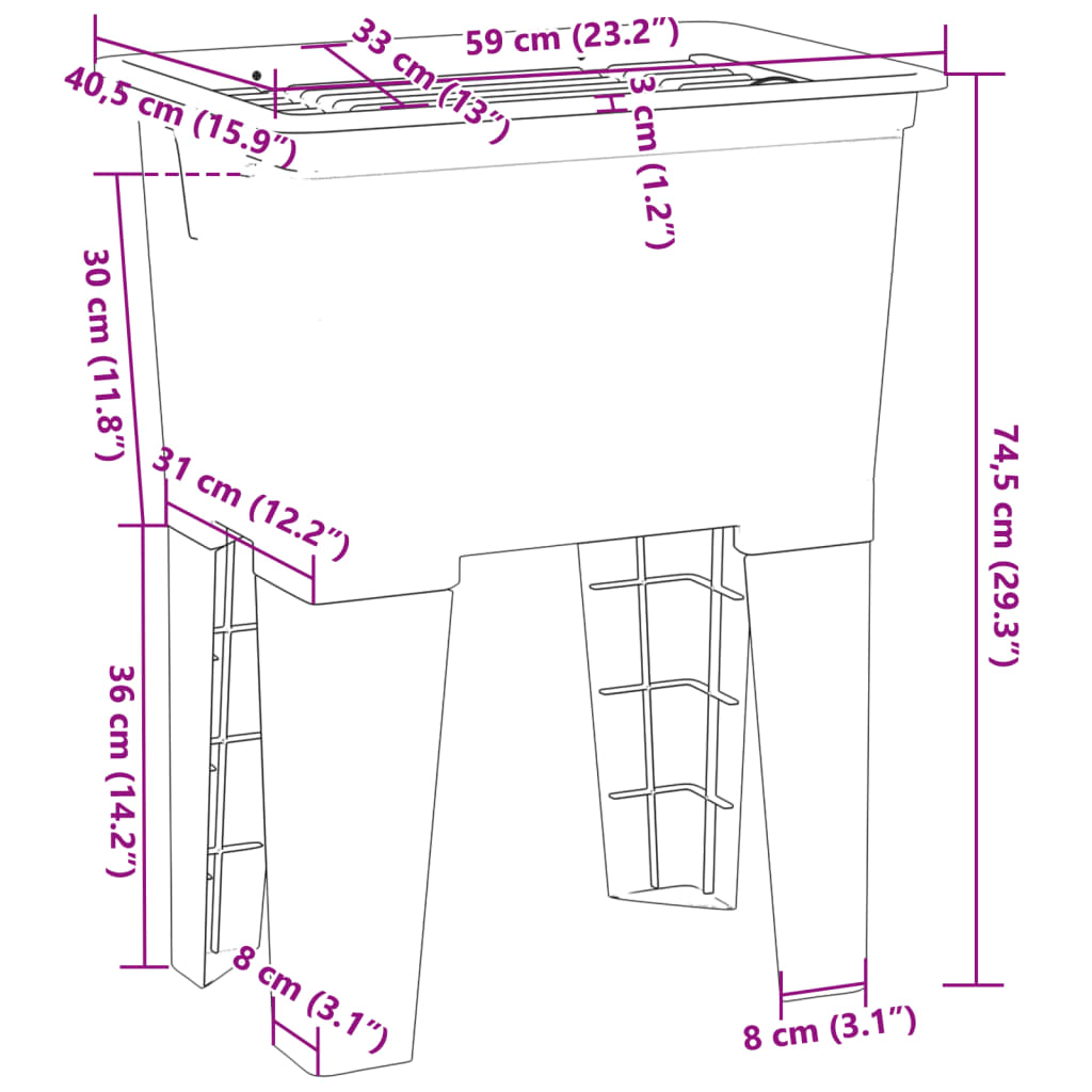 Νιπτήρας Πλύσης Ρούχων Γκρι 59x41x75 εκ. από Ρητίνη - Pakobazaar