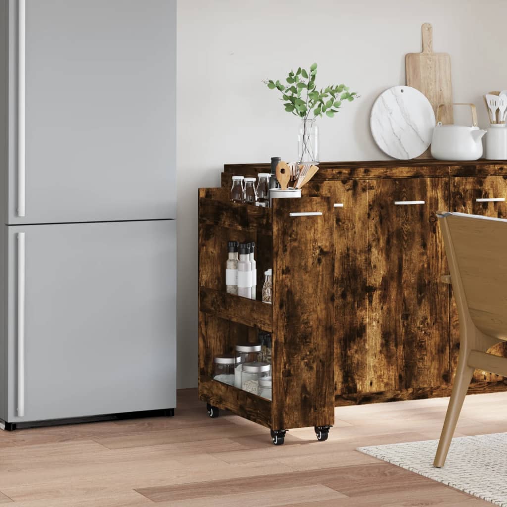 Έπιπλο με Ρόδες Καπνιστή Δρυς 60x22x79 εκ. Επεξεργασμένο Ξύλο - Pakobazaar