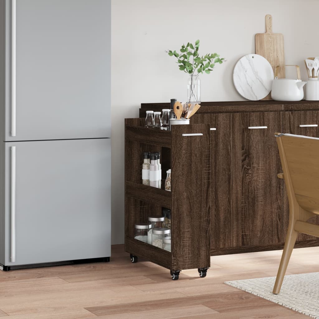 Έπιπλο με Ρόδες Καφέ Δρυς 60x22x79 εκ. Επεξεργασμένο Ξύλο
