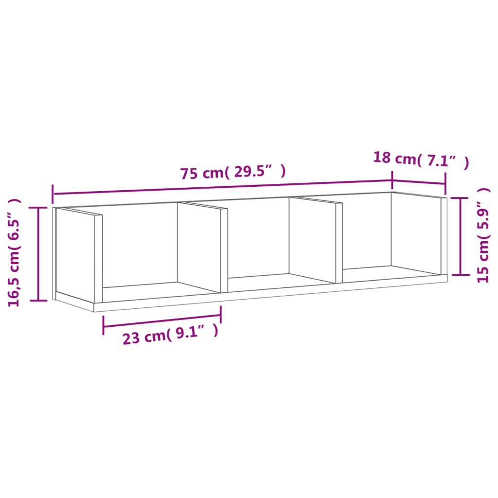 Ντουλάπι Τοίχου Καφέ Δρυς 75x18x16,5 εκ. Επεξεργασμένο Ξύλο
