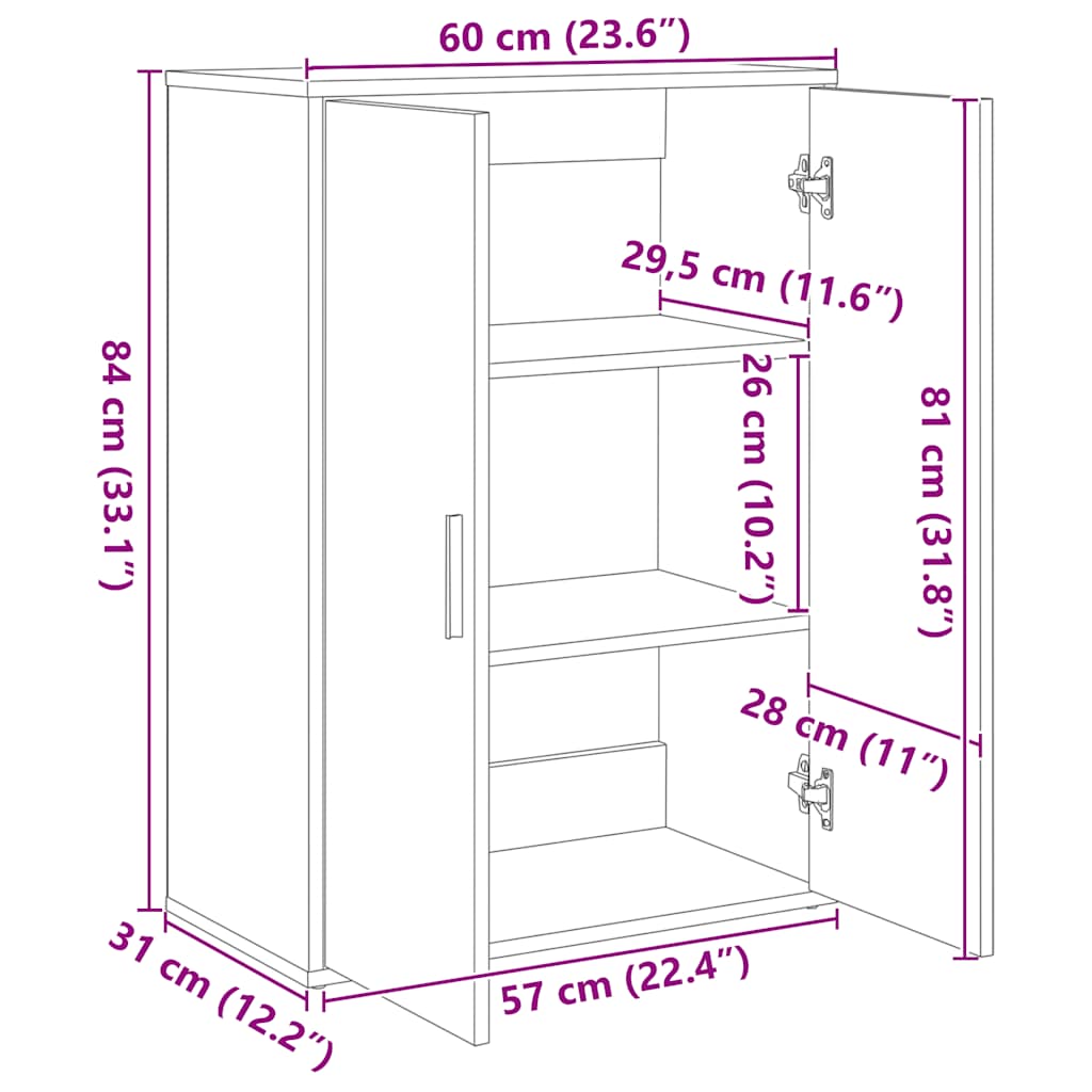 Συρταριέρα Καφέ Δρυς 60 x 31 x 84 εκ. από Επεξεργασμένο Ξύλο