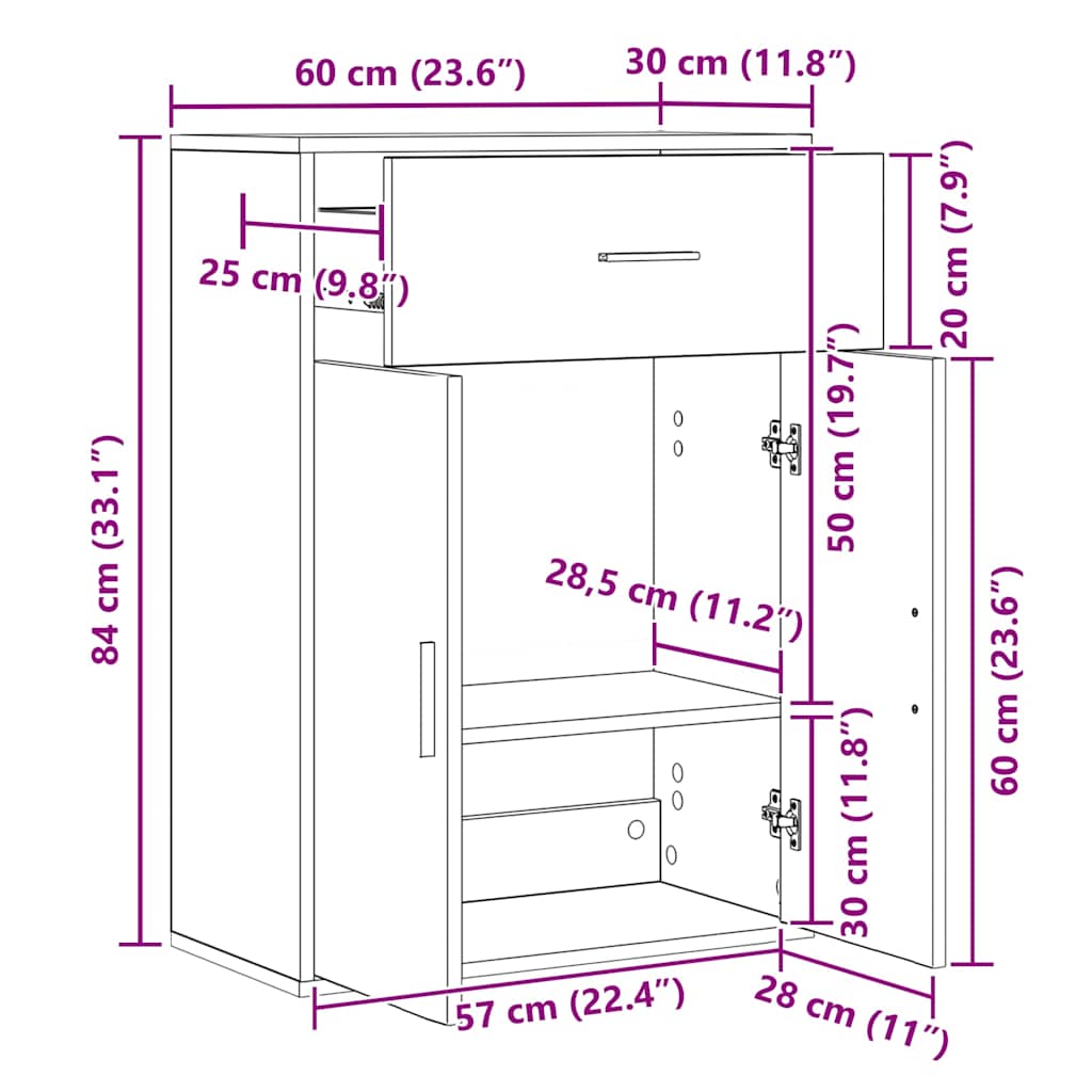 Βοηθητικό Ντουλάπι Καφέ Δρυς 60x30x84εκ. από Επεξεργασμένο Ξύλο - Pakobazaar